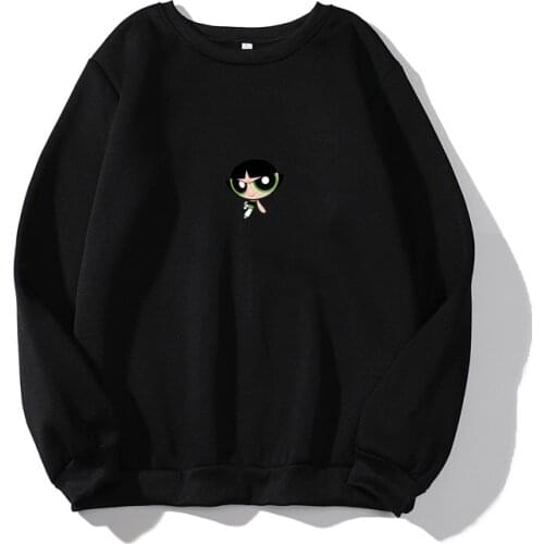 Kawaii Powerpuff Girls Print Sweatshirt Anime Graphic Sweatsuit Y2K O-neck Couple Oversize Streetwear Straight Fall Fanart Hood