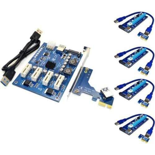 PCI-E X1 to 4PCI-E X16 Expansion Kit 1 to 4 Port PCI Express Switch Multiplier SATA Extension Cable for BTC Miner Mining