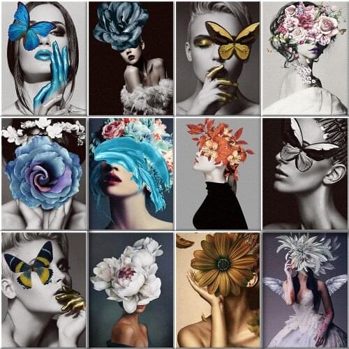 Painting By Numbers For Adults Portrait Hazy Woman Flowers DIY Unframed Oil Painting By Numbers Acrylic Paint Hand Painted Gift