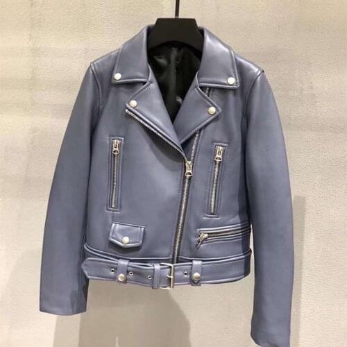 Real sheepskin leather jacket women streetwear 2020 autumn jacket famous brand casual short style female ladies coat