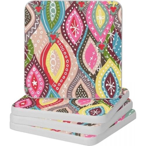 Maximalist Holiday Celebration Festive Colorful Diatom Square Round Coaster Heat Insulation Cup Bonsai Mat Soap Pad Diameter 10