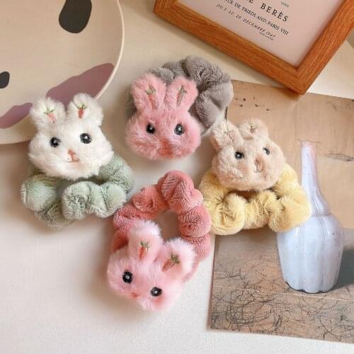 Cute Fluff Rabbits Hair Ties Elastic Hair Bands New Winter Simulation Plush Bunny Hair Accessories Animals Rubber Band Wholesale