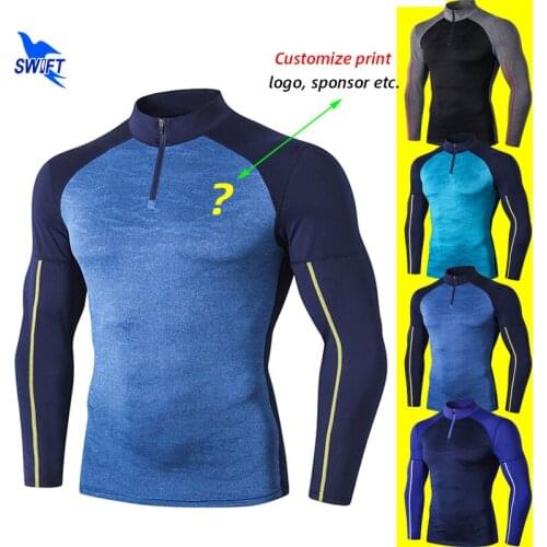 Men Long Sleeve Running T-Shirt Quick Dry Sport Gym Fitness Shirts Compression Stretch Soccer Training Tops Rashguard Customize