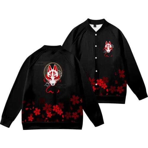 Male Casual Baseball Uniform Coats Clothing Men Jackets Baseball Fashion Hip Hop Black Fox Print Streetwear Jackets