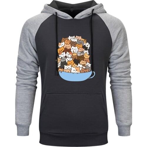 Mens Raglan Hooded Cat Print Long Sleeve Outwear Clothing Leisure Pullovers Tops 2020 New Retro Comfortable Tracksuits Homme