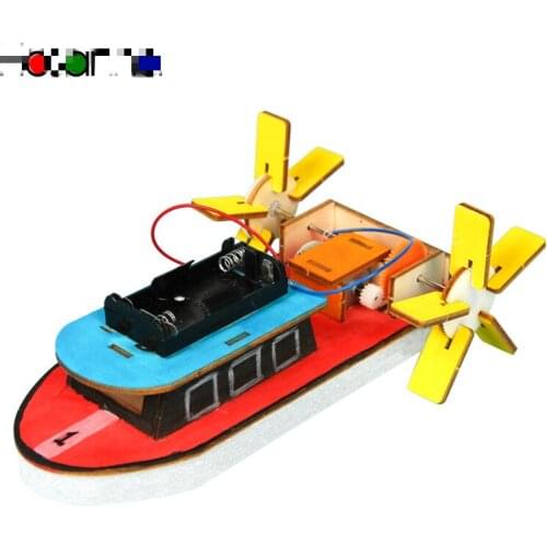 Kids DIY Electric Motor Boat Wooden Science Model Kit Primary School Student Physics Learning Educational Toys for Children