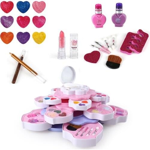 Rotatable Lotus-Shaped Kaleidoscope Princess Makeup Box Set Safe Non-toxic Easy To Clean Makeup Kit for Dress Girl Indoor Toys