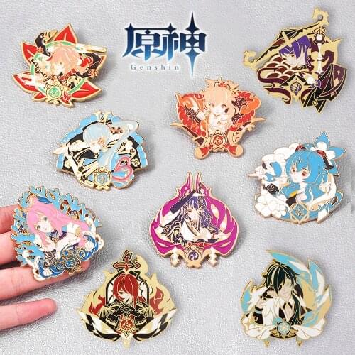 Anime Genshin Impact Pins Keqing Wendi Xiao Metal Badge Button Cosplay Brooch Pins Collection Medal Pendant Costume Cosplay Gift
