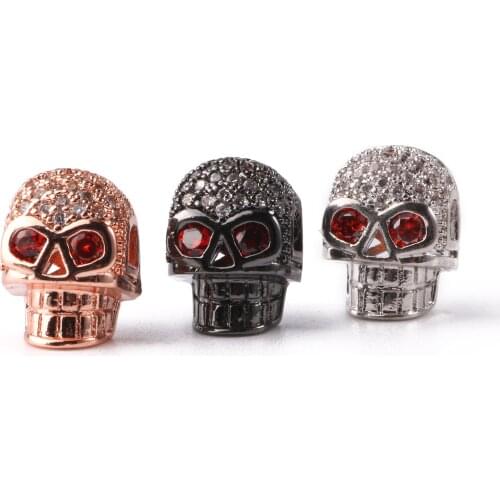 Wholesale White & Black CZ Skull Head Beads for Jewelry Making DIY Copper Spacer Beads fit Bracelet Jewelry Accessories 3pcs/lot