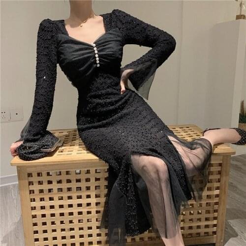 Autumn Winter New Fund Square Gets Net Gauze Splicing Fish Tail Dress Temperament Receives Waist In Long Money Skirt