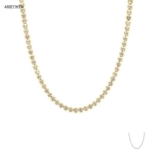 ANDYWEN 925 Sterling Silver Gold Zircon CZ Charm Choker Long Chain Necklace 2021 Wedding Luxury Jewelry Special Chain Soft Jewel