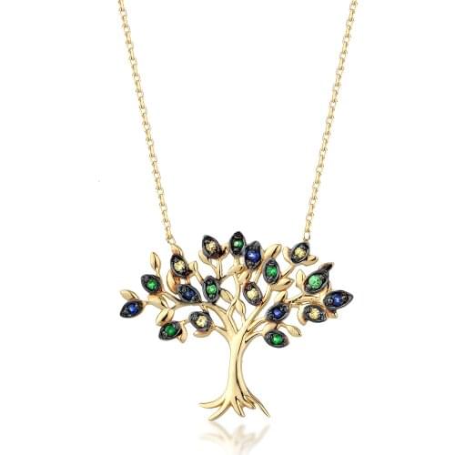 14k Gold Natural Sapphire and Garnet Tree of Life Necklace PN1991-9