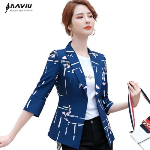 Printed Blazer Women Spring New High End Fashion Temperament Slim Half Sleeve Formal Jacket Offic