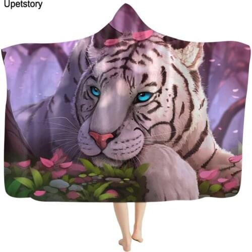3D Tiger Print Plush Hooded Blanket for Adults Kids Watching TV Reading Winter Warm Wearable Fleece Hoodie Throw Blankets 2021