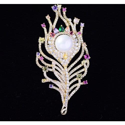 Multicolour Cubic Zirconia Feather Corsage Pins for Suit Designer Luxury Brand Jewelry Korea Fashion Leaf Brooches Pin