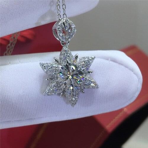 Silver Excellent Cut Diamond Test Passed 1 Carat D Color High Clarity White Moissanite Sunshine Star Pendant Necklace for Female