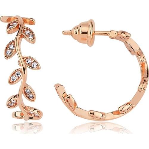 Valori Jewels Swirling Leaf, Zirconia White Gemstone, Rose Gold Plated, Sterling Silver Earrings