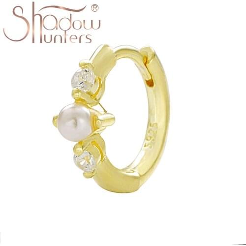 SHADOWHUNTERS Pure 925 Sterling Silver 2020 Korean Hoop-Earrings Elegant Pearl CZ Hoop Earrings For Women Students Jewelry Gifts