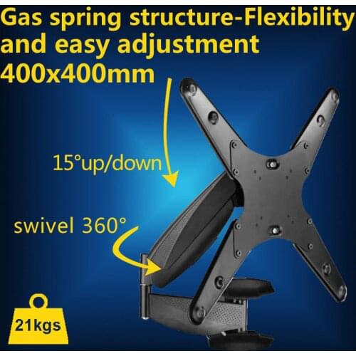 High Quality Full Rotating 42" - 52" LED LCD Monitor Holder Arm TV Wall Mount Rack Loading 21kgs Max.VESA 400*400mm Black