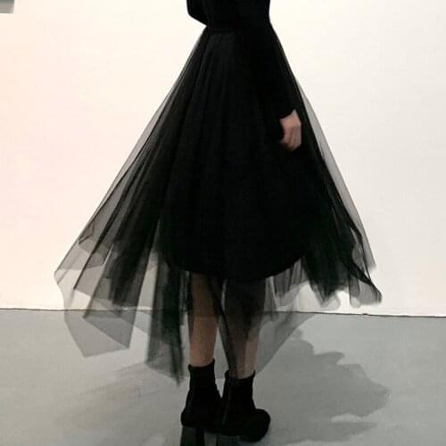 SXGOTH Skirt Fairy Mall Goth Grunge Halloween Bottoms Dark Punk High Waist E Girl Accessories Fluffy Alt Tulle Irregular Ruffle