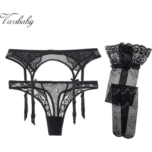Varsbaby letter stockings panties womens sexy lace underwear 3 pcs/lots garters+panties+stockings
