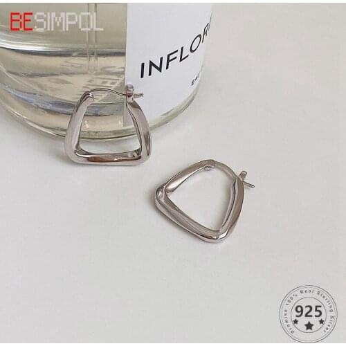 Besimpol Genuine 925 Sterling Silver Stud Earrings Fashion Cool Frosty Style Simple Earrings For Women Luxury Fine Jewelry Gift