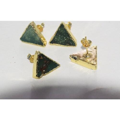 Gold Plating Natural Chrysoprase stone stud earrings for women 2020 Raw triangle geode druzy gem stones jewelry earring femme
