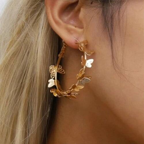 Flatfoosie Elegant Butterfly Circle Big Hoop Earrings for Women Girls Multicolor Alloy Geometric Earrings Fashion Jewelry Gift