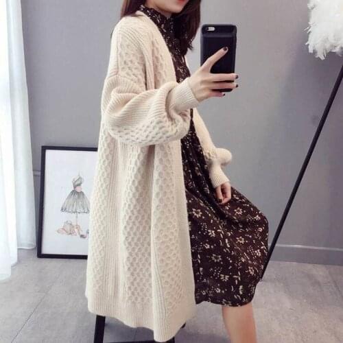 Lazy Wind Knitting Cardigan Womens Loose Korean Autumn 2021 New Twist Medium Length Harajuku Sweaters Coat Long Sleeve Top Solid