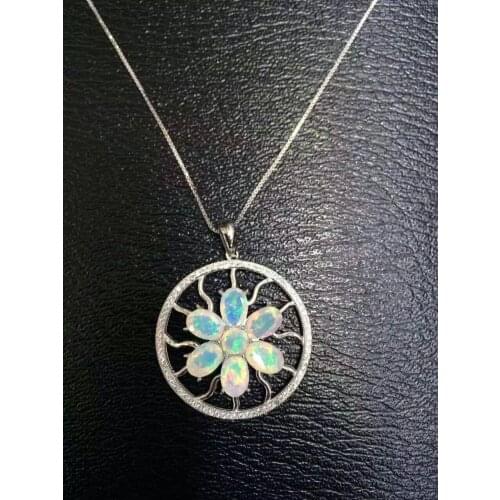 Natural opal pendant S925 silver Natural gemstone Pendant Necklace trendy Luxury big Circular network women jewelry