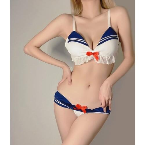 Womens Sexy Lingerie Fresh and Sweet Navy Sailor Costume Cosplay Three-point Uniform Temptation Suit