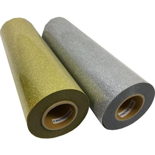 Gold Or Silver Color Glitter Heat Transfer Patterned PU Vinyl
