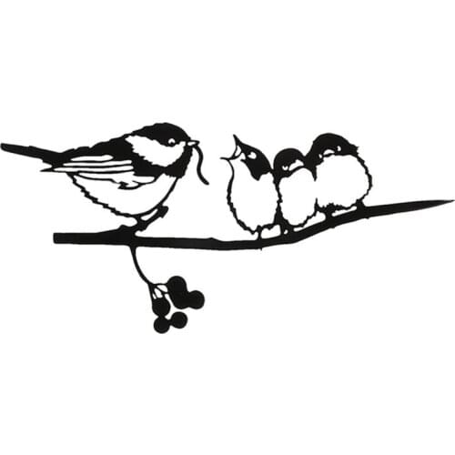 13MA Metal Bird Silhouette Tree Decoration Garden Backyard Art Elegant Garden Design 3 Chickadee on Branches Steel Silhouette