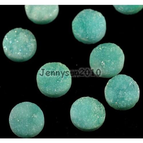 18mm Green AB (No Hole) Druzy Quartz Ag-ate Flat Back Connector Round Cabochon Beads Jewelry 10 Pcs /Pack