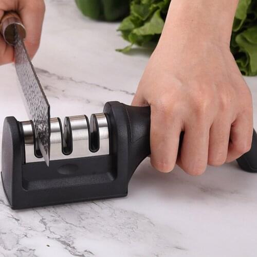 3 Stage Knife Sharpener Manual Kitchen Knives Sharpening Tool with Handle Accessories