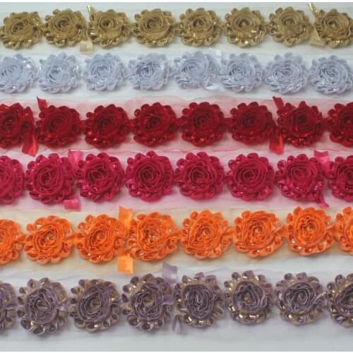Free ePacket 16y 2.5 Metallic Shabby Rose Trim,Shabby Flower Trim Shabby Flowers Shabby Wholesale Hair Accessory Flowers