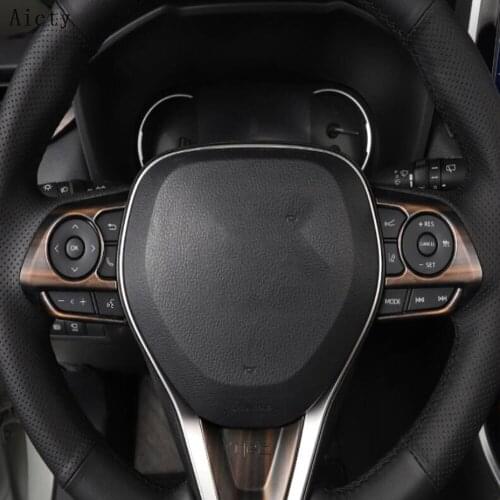 For Toyota RAV4 RAV 4 2019 2020 Car Peach Wood Car Steering Wheel Decoration Cover Trim Frame Sticker Interior Accessories