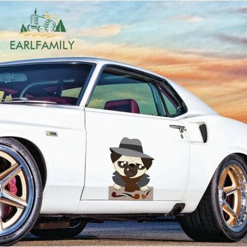 EARLFAMILY 43cm x 31.4cm for Pug Car Assessoires Decal Waterproof Car Stickers Motorcycle Auto Air Conditioner Decoration