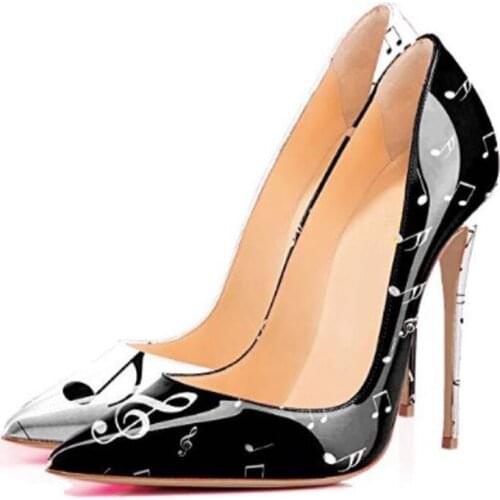 FGHGF Womens heel shoes, womens fashion sexy pointed 12cm heels, note patent leather fabric, suitable for parties