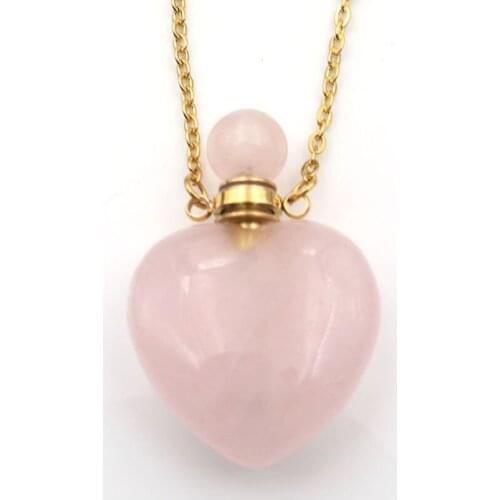 FYJS Unique Valentines Day Gift Gold Color Stainless Steel Romantic Love Heart Perfume Bottle Pendant Crystal Necklace