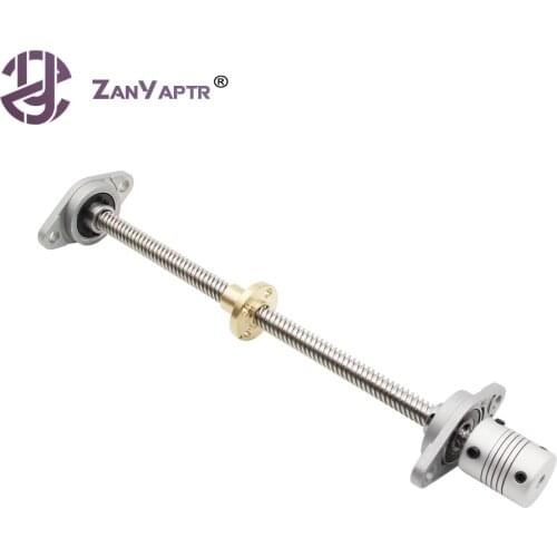 1Set 100/200/250/300/350/400/500mm 3D Printer &CNC T8 Lead Screw 8mm +Brass Copper Nut +KFL08 Bearing Bracket +Flexible Coupling