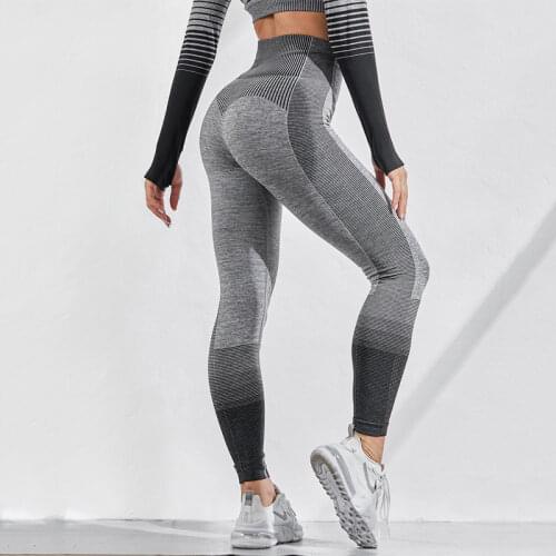 JIANWEILI Gradient anti cellulite leggings push up Woman High waist fitness leggings Bubble Butt Gym Stretch pants Breathable