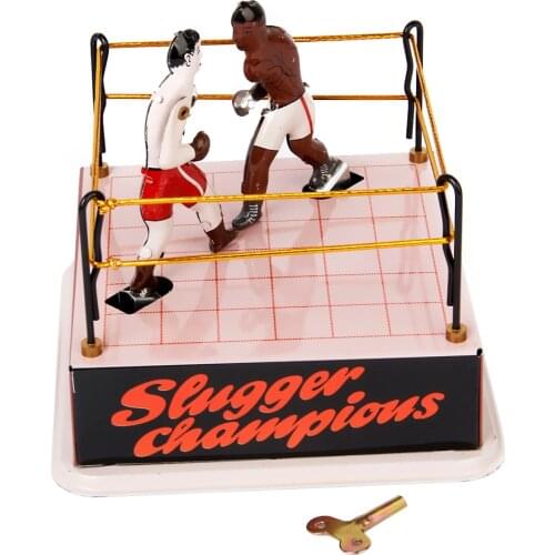 Classic Boxing Ring Boxers Tin Toy Collectible Gift w/ Wind-Up Key Clockwork Creative Special Toys