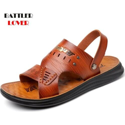 Men Genuine Leather Sandals Summer Classic Homme Shoes Slippers Soft Sandalies Male Roman Comfortable Walking Footwear