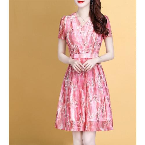 Soft And Skin Friendly New Style Temperament V-neck Sexy Summer Dress High Grade Floral Elegant Cocktail Dresses 9060