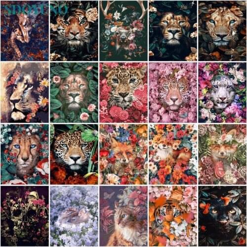 SDOYUNO Flower Animals Acrylic Paint By Numbers Deer DIY 60x75cm Oil Painting By Numbers On Canvas Lions Digital Home Decor