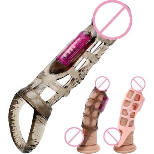 Penis Sleeve Vibrator Cock Rings Male Reusable Penis Extender with Bullet Vibrator Sex Toy for Man Adult Sex Products