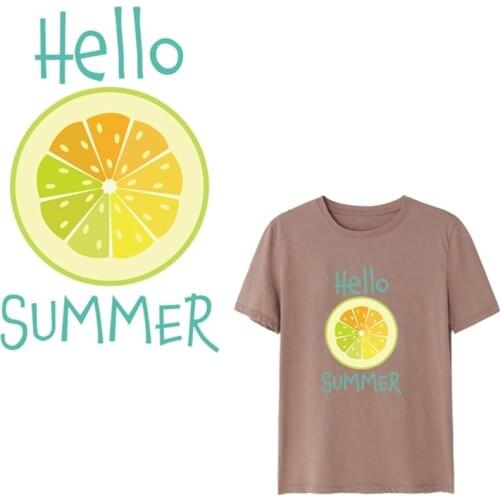 Cartoon letter Hello Summer Lemon Fruit Patches By Household Irons Heat Transfer for Clothing Decor
