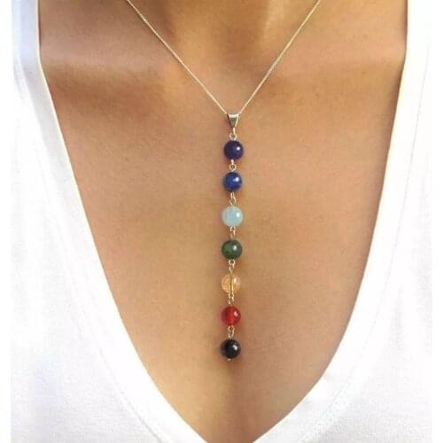 2021 New 7 Chakra Gem Stone Beads Pendant Necklace Women Yoga Reiki Healing Balancing Maxi Chakra Necklaces Bijoux Femme Jewelry