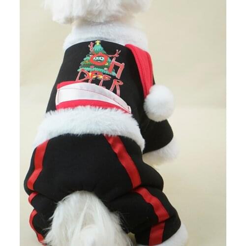 Pet Puppy Cat Clothes Autumn Winter Christmas Tree Print Warm Four-legged One-piece Small Puppies Cute Funny Costume Dress Up